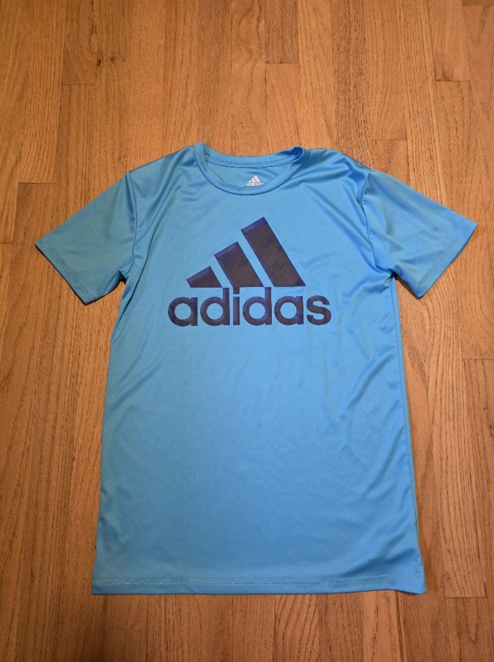 Adidas Boys Size Large 14/16 Aqua Blue Short-Sleeve Logo Tee